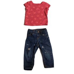 Circo Kids Girl Casual Pants Black & T-Shirt Red Heart Logo Size 18M